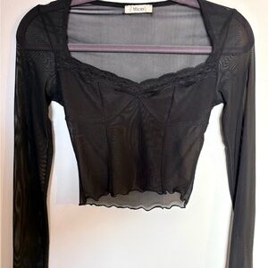 Micas Black Sheer Long Sleeve Top